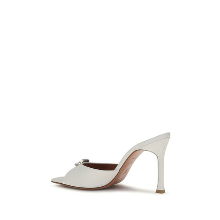 Amina Muaddi White Calf Leather Bos Taurus Stiletto Heel Sandals Amina Muaddi