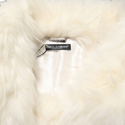 Dolce & Gabbana White Faux Fur Long Sleeves Coat Jacket