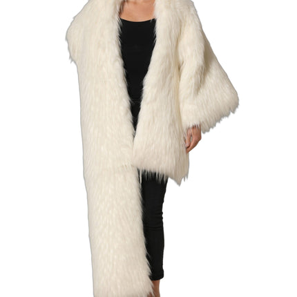 Dolce & Gabbana White Faux Fur Long Sleeves Coat Jacket