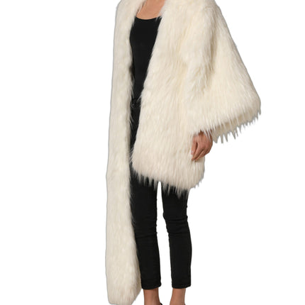 Dolce & Gabbana White Faux Fur Long Sleeves Coat Jacket