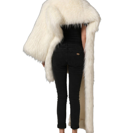 Dolce & Gabbana White Faux Fur Long Sleeves Coat Jacket