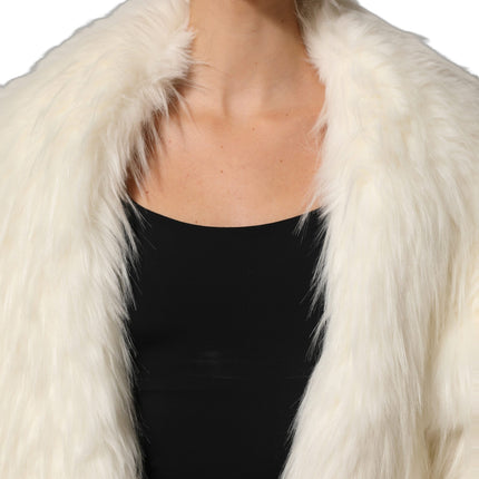 Dolce & Gabbana White Faux Fur Long Sleeves Coat Jacket