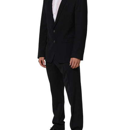 Dolce & Gabbana Black Wool Slim Fit Formal Men 2 Piece Suit