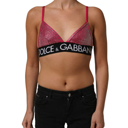 Dolce & Gabbana Pink Crystal Embellished Bralette Crop Top