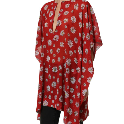 Dolce & Gabbana Red Floral V-neck Polyester Kaftan Blouse Top