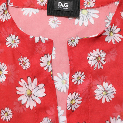Dolce & Gabbana Red Floral V-neck Polyester Kaftan Blouse Top