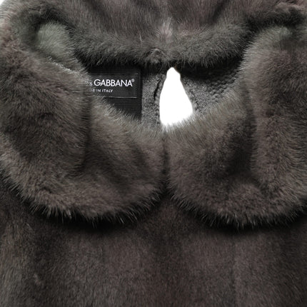 Dolce & Gabbana Dark Gray Mink Fur Round Collar Blouse Top