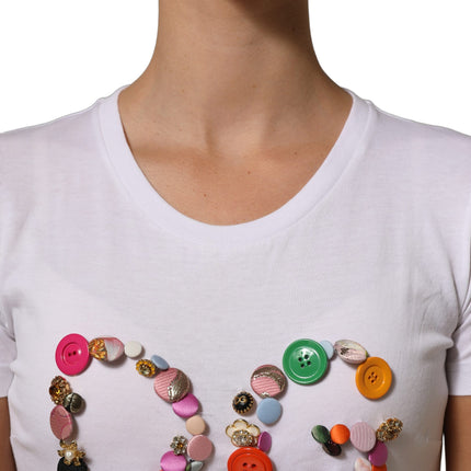 Dolce & Gabbana White DG Logo Embellished Round Neck T-shirt