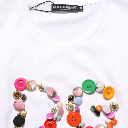 Dolce & Gabbana White DG Logo Embellished Round Neck T-shirt
