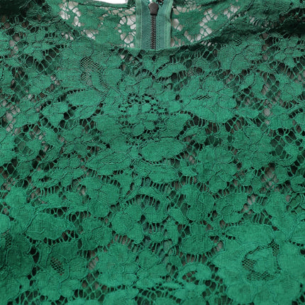 Dolce & Gabbana Green Floral Lace Round Neck Blouse Top
