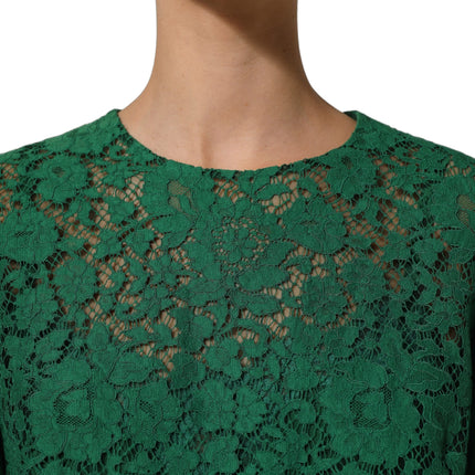 Dolce & Gabbana Green Floral Lace Round Neck Blouse Top