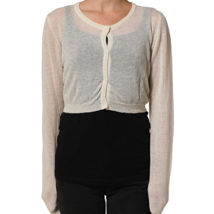 Ermanno Scervino White Knit Cropped Wool Cardigan Sweater