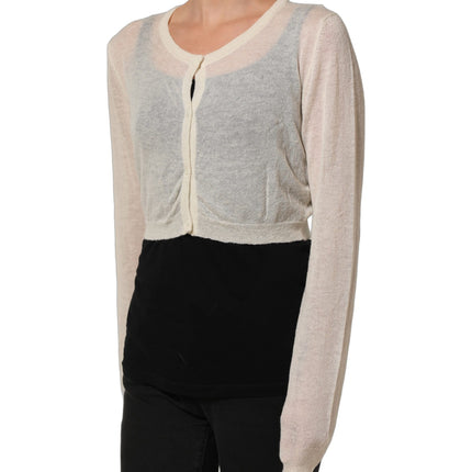 Ermanno Scervino White Knit Cropped Wool Cardigan Sweater