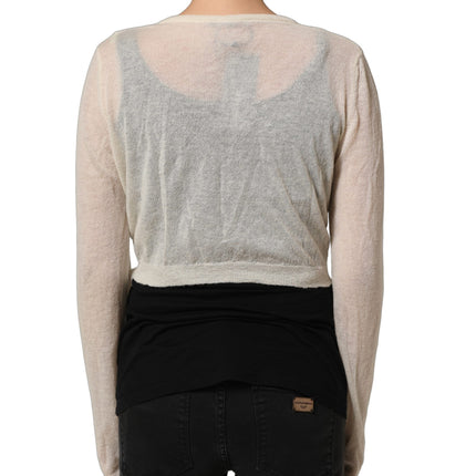 Ermanno Scervino White Knit Cropped Wool Cardigan Sweater