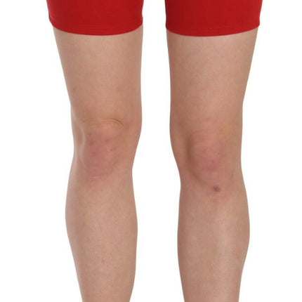 PINKO Red Mid Waist Cotton Stretch Slim Mini Shorts