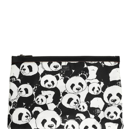 Dolce & Gabbana Black White Panda Print Nylon Clutch Men Pouch Borse Bag