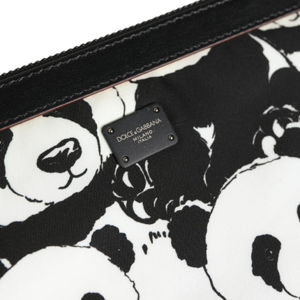 Dolce & Gabbana Black White Panda Print Nylon Clutch Men Pouch Borse Bag