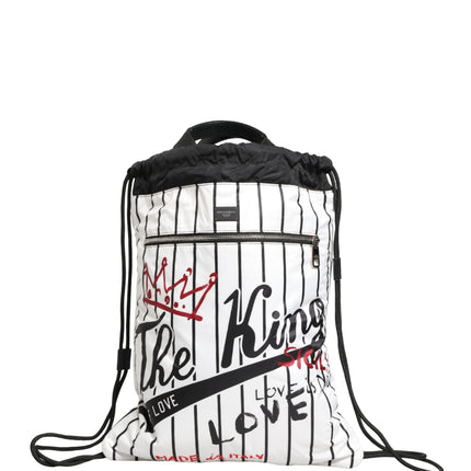 Dolce & Gabbana Black White Striped Polyester Drawstring Backpack Men Bag