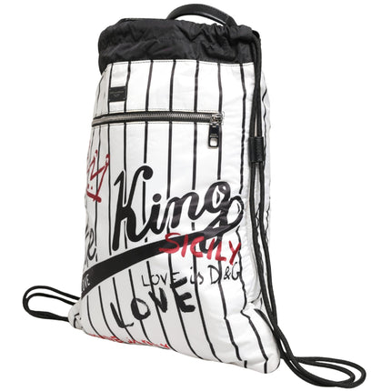 Dolce & Gabbana Black White Striped Polyester Drawstring Backpack Men Bag