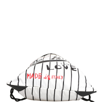 Dolce & Gabbana Black White Striped Polyester Drawstring Backpack Men Bag