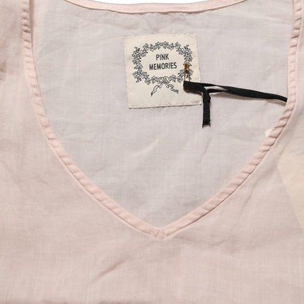 PINK MEMORIES Light Pink Linen V-Neck Long Sleeves Blouse Top