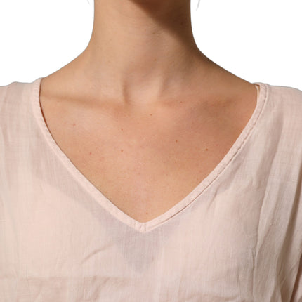 PINK MEMORIES Light Pink Linen V-Neck Long Sleeves Blouse Top