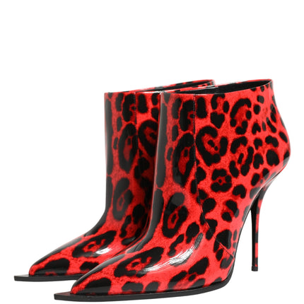 Dolce & Gabbana Red Leopard Cardinale Ankle Boots Shoes