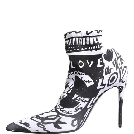 Dolce & Gabbana White Graffiti Stretch Ankle Boots Shoes