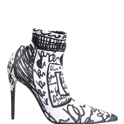 Dolce & Gabbana White Graffiti Stretch Ankle Boots Shoes