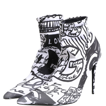 Dolce & Gabbana White Graffiti Stretch Ankle Boots Shoes