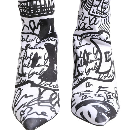 Dolce & Gabbana White Graffiti Stretch Ankle Boots Shoes