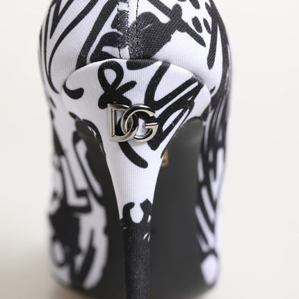 Dolce & Gabbana White Graffiti Stretch Ankle Boots Shoes