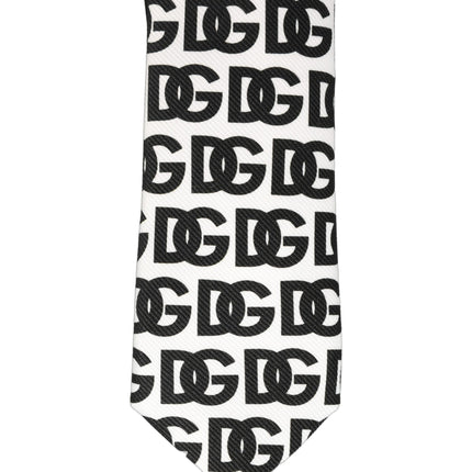 Dolce & Gabbana White Black Logo Monogram Wide Adjustable Men Necktie Tie