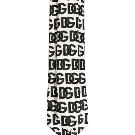 Dolce & Gabbana White Black Logo Monogram Wide Adjustable Men Necktie Tie
