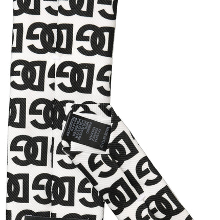 Dolce & Gabbana White Black Logo Monogram Wide Adjustable Men Necktie Tie