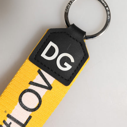 Dolce & Gabbana Yellow Logo Polyester Silver Brass Holder Keychain Keyring