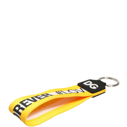 Dolce & Gabbana Yellow Logo Polyester Silver Brass Holder Keychain Keyring