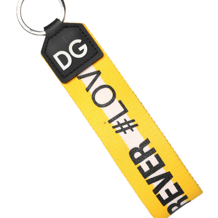 Dolce & Gabbana Yellow Logo Polyester Silver Brass Holder Keychain Keyring