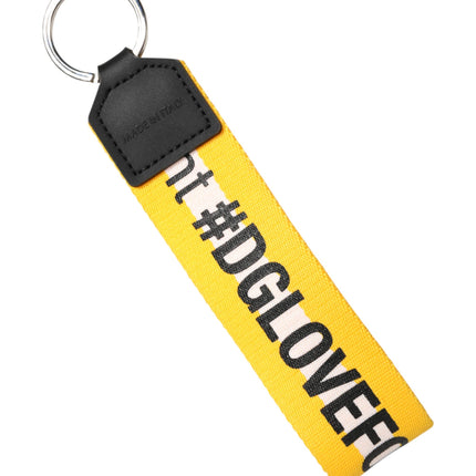 Dolce & Gabbana Yellow Logo Polyester Silver Brass Holder Keychain Keyring