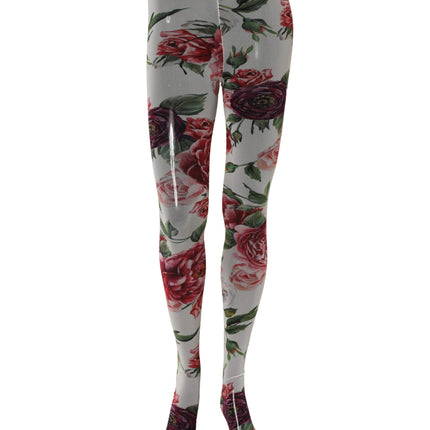 Dolce & Gabbana White Nylon Floral Print Tights Stockings Socks