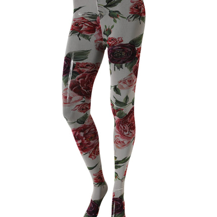 Dolce & Gabbana White Nylon Floral Print Tights Stockings Socks