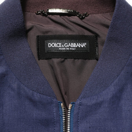 Dolce & Gabbana Blue Linen Full Zip Men Bomber Jacket