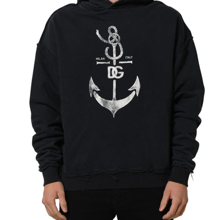 Dolce & Gabbana Black Anchor Print Hooded Sweatshirt Sweater