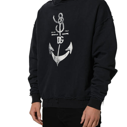 Dolce & Gabbana Black Anchor Print Hooded Sweatshirt Sweater