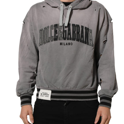 Dolce & Gabbana Gray Graphic Hooded Sweatshirt Men Sweater
