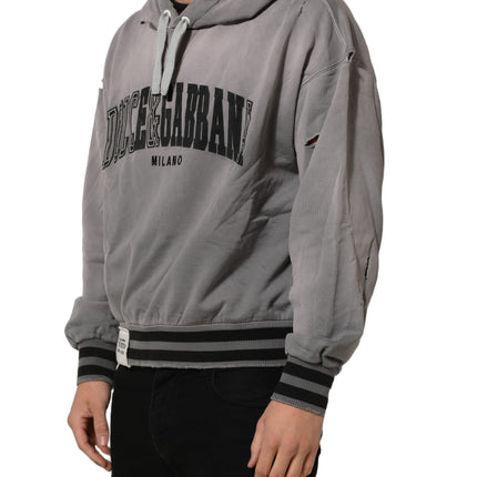 Dolce & Gabbana Gray Graphic Hooded Sweatshirt Men Sweater