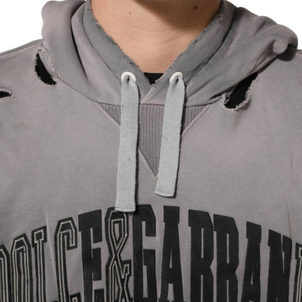 Dolce & Gabbana Gray Graphic Hooded Sweatshirt Men Sweater