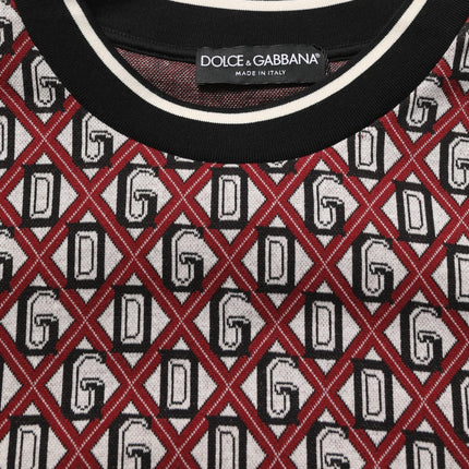 Dolce & Gabbana Red Logo Cotton Jacquard Sweatshirt Sweater