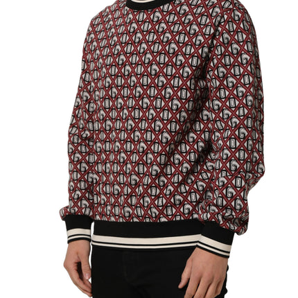 Dolce & Gabbana Red Logo Cotton Jacquard Sweatshirt Sweater