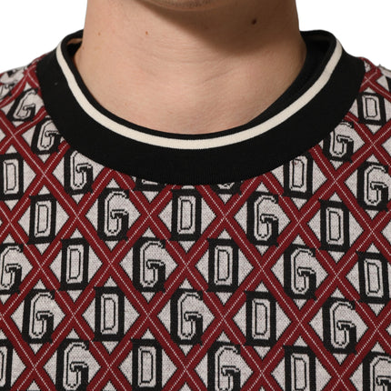 Dolce & Gabbana Red Logo Cotton Jacquard Sweatshirt Sweater